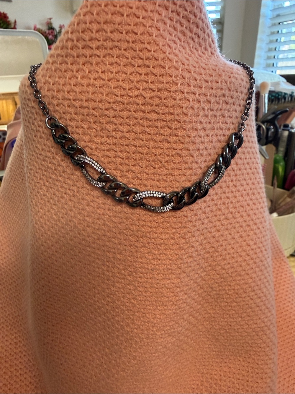 Black Crystal-Accent Chain Necklace - Women Accessories